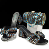 Shoes Bags Two Piece Sets Mouth High Heel Slippers Color Matching Rhinestone Embellished Cylindrical Bag Casual